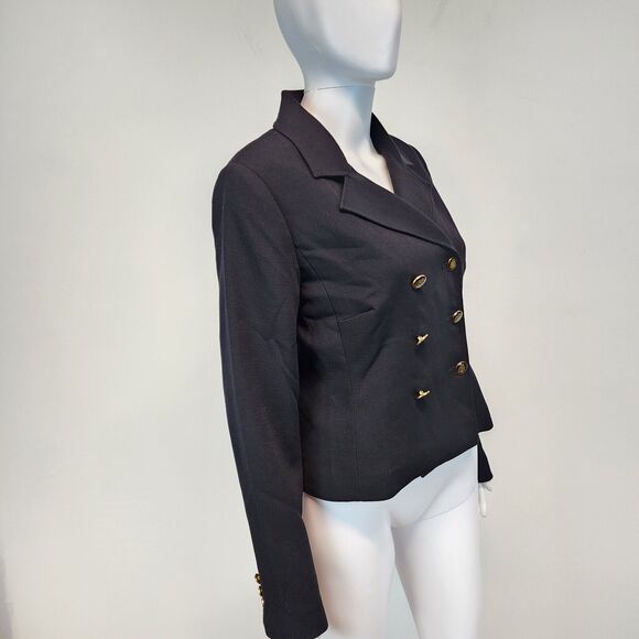 CAbi Black Stretch Knit Blazer Jacket Size 4 Double Breast Crest Academia Preppy - Picture 4 of 15